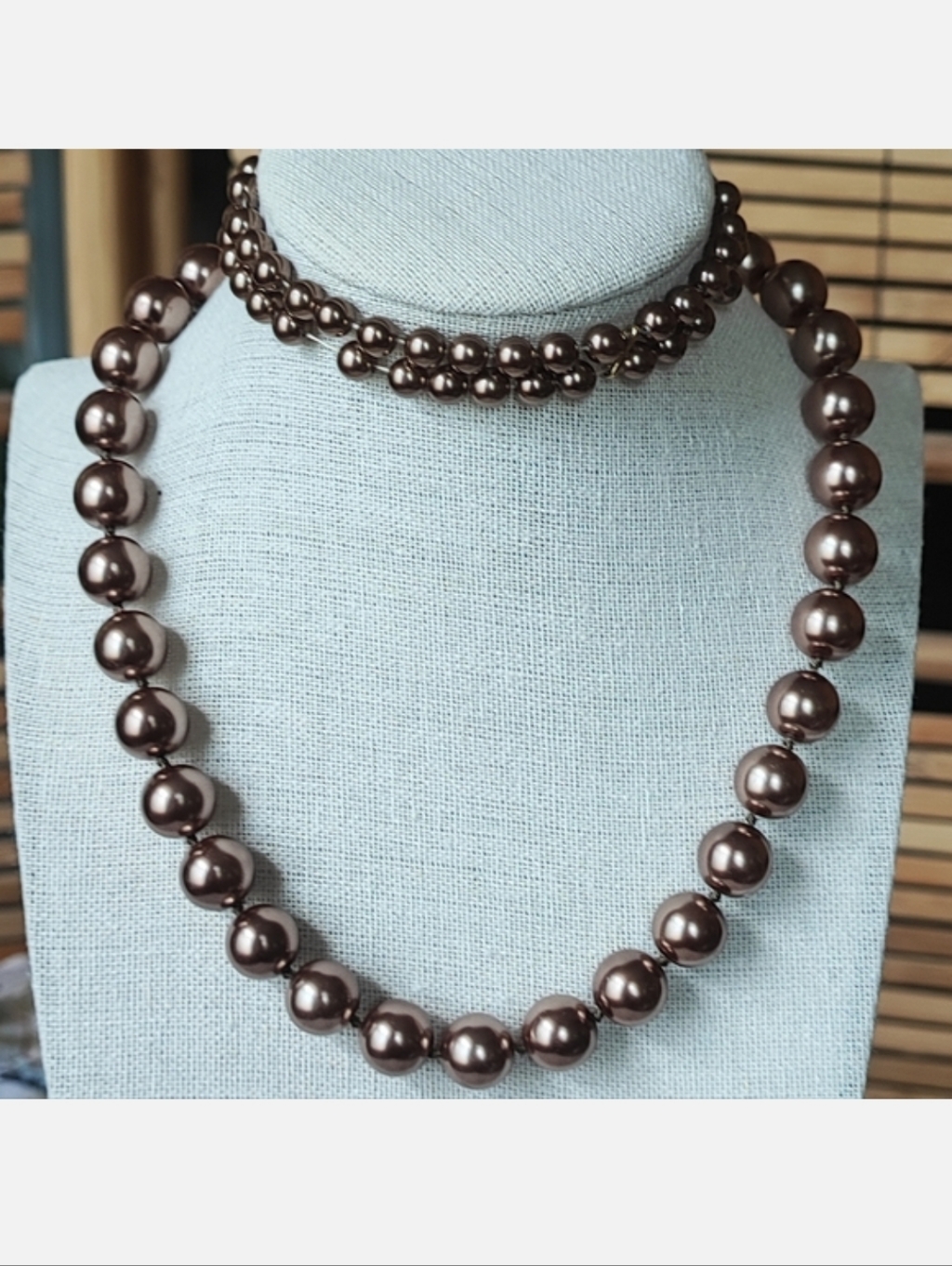 Cocoa Chocolate Brown Kissaka Pearl Necklace Matching Stretch Bracelet Set Euc